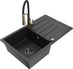 Mexen Bruno chiuvetă de granit cu 1 compartiment, cu picurător și robinet de bucătărie Aster, negru/argintiu metalizat (6513-73-73450-57-B)