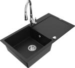 Mexen Leo chiuvetă de granit cu 1 compartiment cu scurgător și robinet de bucătărie Savita, negru - 6501-77-672601-00 (6501-77-672601-00)