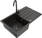 Mexen Bruno chiuvetă de granit cu 1 compartiment cu scurgător și baterie de bucătărie Telma, negru/auriu (6513-75-670200-70-B)