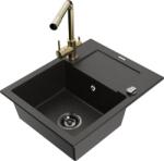 Mexen Enzo chiuvetă de granit 1-cameră cu scurgător și baterie de bucătărie Duero, negru/auriu metalic (6506-75-671600-50-B)