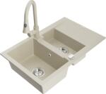 Mexen Gaspar chiuvetă de granit cu 1, 5 compartimente, cu scurgător și baterie de bucătărie Elia, bej - 6507-69-670101-69 (6507-69-670101-69)