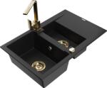 Mexen Gaspar chiuvetă de granit cu 1, 5 cuve cu scurgător și baterie de bucătărie Rita, neagră - 6507-77-670300-50 (6507-77-670300-50)
