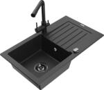 Mexen Pablo chiuvetă de granit cu 1 compartiment și scurgător și baterie de bucătărie Duero, negru/argintiu metalizat - 6510-73- (6510-73-671600-70-B)