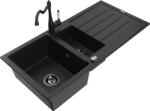Mexen Andres chiuvetă de granit 1, 5 boluri cu picurător și baterie de bucătărie Carla, negru - 6515-77-670700-70-B (6515-77-670700-70-B)