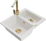 Mexen Carlos chiuvetă de bucătărie din granit cu 1, 5 compartimente și baterie de bucătărie Rita, albă - 6518-20-670300-50 (6518-20-670300-50)