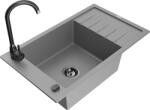 Mexen Elias chiuvetă din granit cu 1 compartiment cu scurgător și baterie de bucătărie Telma, gri - 6511-71-670200-70-B (6511-71-670200-70-B)