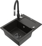 Mexen Enzo chiuvetă de bucătărie din granit cu 1 compartiment cu scurgător și baterie de bucătărie Savita, negru/auriu (6506-75-672601-70-B)