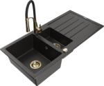 Mexen Andres chiuvetă din granit cu 1, 5 cuve cu scurgător și baterie de bucătărie Aster, negru/auriu metalizat (6515-75-73450-57-G)