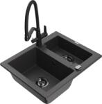 Mexen Carlos chiuvetă de granit cu 1, 5 camere cu baterie de bucătărie Duo, negru pătat - 6518-76-671701-70-B (6518-76-671701-70-B)