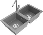 Mexen Mario chiuvetă de bucătărie din granit cu 2 compartimente cu baterie Flora, gri - 6504-71-670401-06 (6504-71-670401-06)