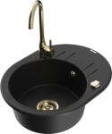 Mexen Kevin chiuvetă de granit cu o cuvă și scurgător, cu robinet de bucătărie Telma, negru - 6517-77-670200-50 (6517-77-670200-50)