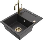Mexen Enzo chiuvetă de granit cu o cuvă, cu scurgător și baterie de bucătărie Carla, negru cu pete - 6506-76-670700-50 (6506-76-670700-50)