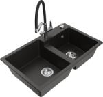 Mexen Tomas chiuvetă de bucătărie din granit cu 2 compartimente și baterie Duo, negru/auriu metalizat - 6516-75-671701-07 (6516-75-671701-07)