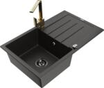 Mexen Bruno chiuvetă de granit cu 1 compartiment cu scurgător și baterie de bucătărie Rita, negru/auriu metalic (6513-75-670300-50-B)