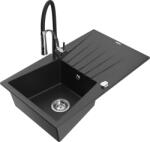 Mexen Cesar chiuvetă de granit cu o cuvă și picurător și baterie de bucătărie Aster, negru/argintiu metalic (6514-73-73450-07)
