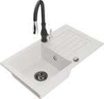 Mexen Pablo chiuvetă bucătărie din granit cu o cuvă și picurător și baterie de bucătărie Savita, alb (6510-20-672601-70)