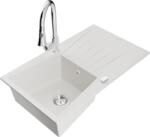 Mexen Cesar Chiuvetă de granit cu 1 compartiment cu picurător și baterie de bucătărie Elia, albă - 6514-20-670101-00 (6514-20-670101-00)
