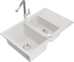 Mexen Gaspar chiuvetă de bucătărie din granit cu 1, 5 compartimente, cu scurgător și baterie Flora, alb - 6507-20-670401-06 (6507-20-670401-06)