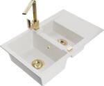 Mexen Gaspar chiuvetă de granit 1, 5 camere cu scurgător și baterie de bucătărie Rita, albă - 6507-20-670300-50 (6507-20-670300-50)