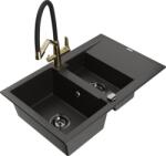 Mexen Gaspar chiuvetă din granit cu 1, 5 compartimente, cu scurgător și baterie de bucătărie Duo, negru/auriu metalic (6507-75-671701-57-B)