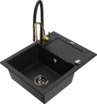 Mexen Enzo chiuvetă de granit cu 1 compartiment, cu picurător și baterie de bucătărie Aster, negru - 6506-77-73450-57-B (6506-77-73450-57-B)