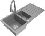 Mexen Andres chiuvetă din granit cu 1, 5 compartimente cu scurgător și baterie de bucătărie Elia, gri - 6515-71-670101-71 (6515-71-670101-71)