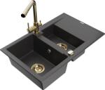 Mexen Gaspar chiuvetă de granit cu 1, 5 cuve cu scurgător și baterie de bucătărie Duero, negru cu pete - 6507-76-671600-50 (6507-76-671600-50)
