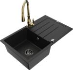Mexen Bruno chiuvetă de granit cu un compartiment, cu picurător și baterie de bucătărie Savita, Neagră - 6513-77-672601-50-B (6513-77-672601-50-B)