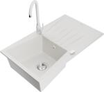 Mexen Cesar chiuvetă de bucătărie din granit cu o cuvă, cu scurgător și baterie Telma, albă - 6514-20-670200-20 (6514-20-670200-20)