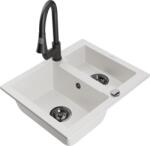 Mexen Carlos chiuvetă de granit cu 1, 5 cuve cu baterie de bucătărie Elia, albă - 6518-20-670101-70 (6518-20-670101-70)