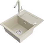 Mexen Enzo chiuvetă de granit cu 1 compartiment, cu scurgător și baterie de bucătărie Flora, bej - 6506-69-670401-09 (6506-69-670401-09)