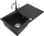 Mexen Cesar chiuvetă de bucătărie din granit cu 1 compartiment, cu scurgător și cu baterie Carla, neagră (6514-77-670700-00)