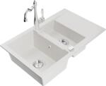 Mexen Gaspar chiuvetă de granit 1, 5 compartimentar cu picurător și baterie de bucătărie Carla, albă - 6507-20-670700-00 (6507-20-670700-00)