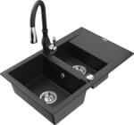Mexen Gaspar chiuvetă de granit cu 1, 5 compartimente cu scurgător și baterie de bucătărie Savita, negru/auriu (6507-75-672601-70)