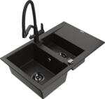 Mexen Gaspar Chiuvetă de granit de 1, 5 compartiment cu picurător și baterie de bucătărie Duo, Neagră/Auriu metalic - 6507-75-671 (6507-75-671701-70-B)
