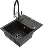 Mexen Enzo chiuvetă de granit cu 1 compartiment, cu scurgător și baterie de bucătărie Duo, negru/auriu metalic (6506-75-671701-07-B)