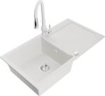 Mexen Leo chiuvetă de granit cu 1 compartiment cu scurgător și baterie de bucătărie Savita, albă - 6501-20-672601-20 (6501-20-672601-20)
