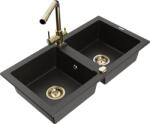 Mexen Mario chiuvetă de granit cu 2 compartimente cu baterie de bucătărie Duero, negru/auriu metalizat - 6504-75-671600-50 (6504-75-671600-50)