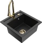 Mexen Vito chiuveta de bucătărie din granit cu 1 compartiment și baterie Elia, negru/metallic argintiu - 6503-73-670101-50 (6503-73-670101-50)