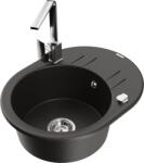 Mexen Kevin chiuvetă de bucătărie din granit cu o cuvă și picurător scurt și baterie de bucătărie Rita, negru/auriu (6517-75-670300-00)