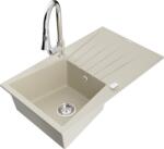 Mexen Cesar chiuvetă de bucătărie din granit cu 1 compartiment, cu scurgător și baterie Elia, bej - 6514-69-670101-00 (6514-69-670101-00)