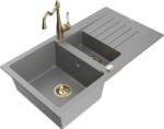 Mexen Matias chiuvetă de granit cu 1, 5 compartimente și scurgător, cu baterie de bucătărie Carla, gri - 6502-71-670700-50 (6502-71-670700-50)