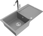 Mexen Leo chiuvetă de granit cu 1 compartiment cu scurgător și baterie de bucătărie Flora, gri - 6501-71-670401-07 (6501-71-670401-07)