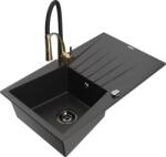 Mexen Cesar chiuvetă de bucătărie din granit cu 1 cuvă, scurgător și baterie Aster, negru/argintiu metalizat (6514-73-73450-57-B)