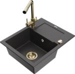 Mexen Enzo chiuvetă de granit, cu o singură cameră, cu picurător și baterie de bucătărie Duero, negru stropit (6506-76-671600-50)
