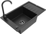 Mexen Elias chiuvetă de granit cu un compartiment, cu picurător și baterie de bucătărie Telma, Neagră/Argintiu - 6511-73-670200- (6511-73-670200-70-B)