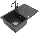 Mexen Bruno chiuvetă din granit cu 1 compartiment cu scurgător și baterie de bucătărie Carla, negru stropit - 6513-76-670700-76 (6513-76-670700-76)