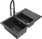 Mexen Gaspar Chiuvetă de granit de 1, 5 compartiment cu picurător și baterie de bucătărie Aster, Neagră picățele - 6507-76-73450- (6507-76-73450-07-B)
