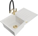 Mexen Cesar chiuvetă de granit cu 1 compartiment cu scurgător și robinet de bucătărie Duo, alb - 6514-20-671701-57-G (6514-20-671701-57-G)
