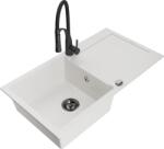 Mexen Leo chiuvetă din granit cu 1 compartiment, cu scurgător și baterie de bucătărie Aster, albă - 6501-20-73450-70-B (6501-20-73450-70-B)